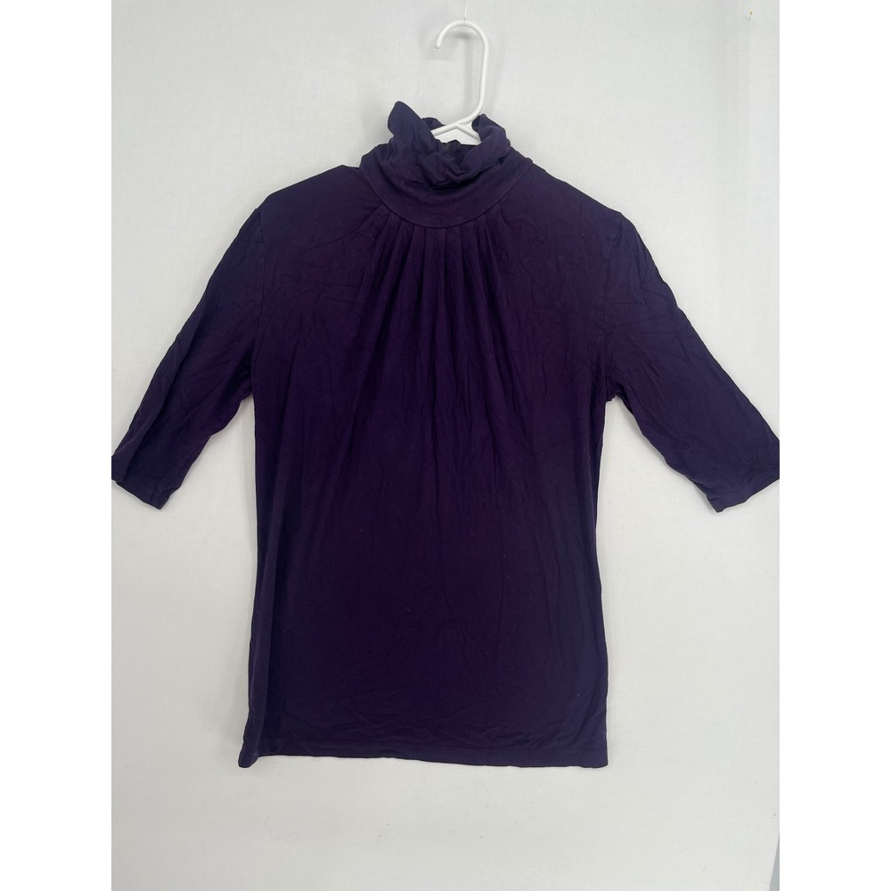 Banana Republic Purple Turtleneck Top 3/4 Sleeve Back Zip Pleated Stretch M